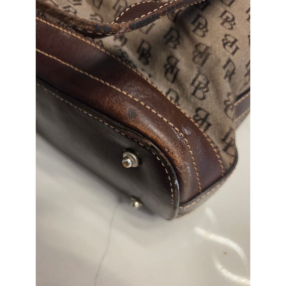 Dooney & Bourke Signature Monogram Canvas Tote Brown Leather Trim Vintage Y2K - Picture 6 of 8